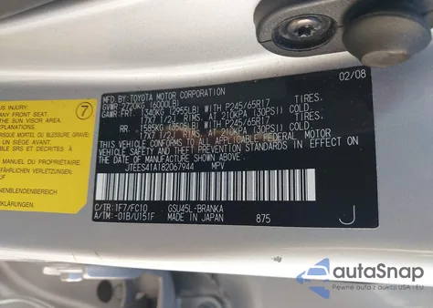 2008 Toyota Highlander из США, поврежденный, VIN JTEES41A182067944